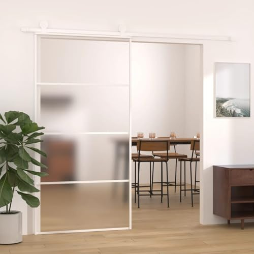 IKAYAA Puerta Corredera de Aluminio y Vidrio Puerta Corrediza 102.5 x 205 cm Puertas Interior Cristal para Sala de Estar Salón Oficina, Blanca(Se excluyen guia Puerta corredera