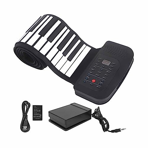Rollbare Klaviertastatur mit 88 Tasten, Wiederaufladbares Silikonklavier für Anfänger, mit Wasserdichter Tasten-Digitalanzeige (88 Tasten Englisch)