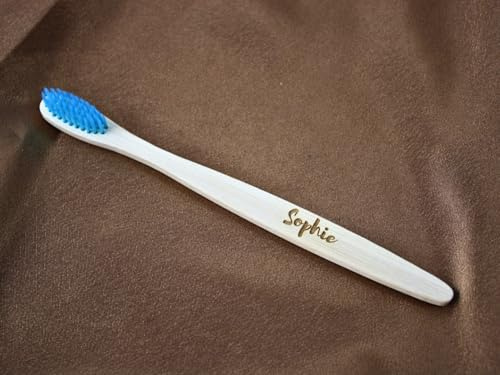 Brosse à dents personnalisée en bambou naturel 100 % écologique gravé Bleu