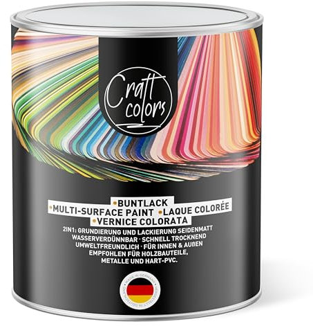 Craft Colors Buntlack 2in1 Schwarz – Seidenmatter Multi-Surface Lack – Grundierung & Decklack – Wasserverdünnbar, schnell trocknend, umweltfreundlich – Für Holz, Metall & Hart-PVC – Innen & Außen