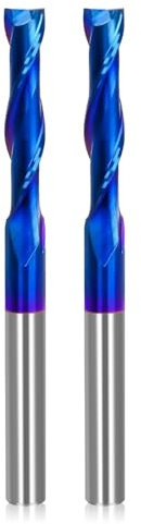Lot de 2 fraises hélicoïdales Upcut - Tige de 1/4 - Diamètre de coupe de 1/4 - Extra longue - En carbure de tungstène massif de 3 pouces avec revêtement nano bleu - Fraise CNC - Fraise à queue pour