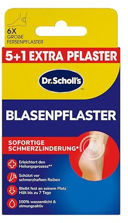 Dr. Scholl's Blasenpflaster für die Fersen – Lindert Blasenschmerzen sofort, 6 große Fersen Pflaster, 100% wasserdicht und atmungsaktiv, hält bis zu 7 Tage, unterstützt den Heilungsprozess