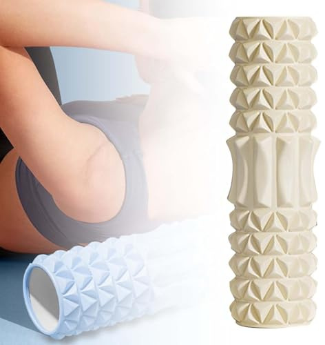 Sports Faszienrolle Massagerolle Fitness-Rolle zur Selbstmassage für Rücken & Beine Mittlere Härte, 3D Texturmassage,Hartschaumrolle zur Selbstmassage, Belastbar Massagerolle (Beige)