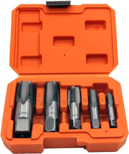 KEWAYO Kit de 5 Tarauds NPT en Acier Haute Vitesse, Tailles 1/8 à 3/4, pour Filetage Tuyaux Plomberie et Auto