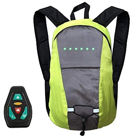 CSXMONEY Sac à dos pour vélo avec indicateur LED de sécurité, télécommande sans fil, rechargeable par USB, directions réglables, pour la sécurité nocturne à vélo, jaune, L