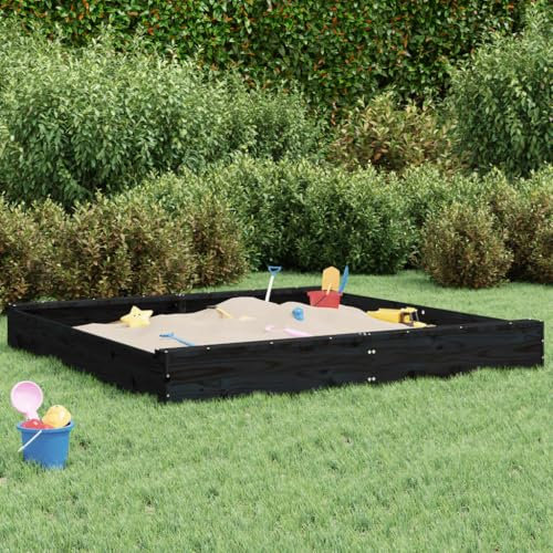 Gecheer Sandkasten, Quadratisch Sandkiste mit Sitzen, Sandbox mit bodenlosem Design, Holz Spielzeug für Garten Outdoor, Schwarz Quadratisch Massivholz Kiefer, 160 x 160 x 20 cm