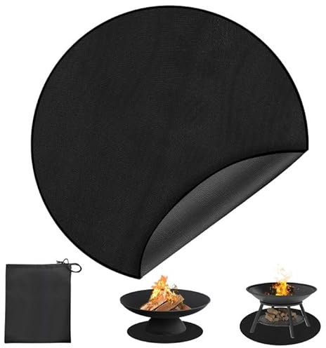 Rund Feuerfeste Unterlage, 120x120cm Feuerschutzmatte, 1093°C Feuerschalenmatte, 3 Schicht Außenbereich Hitzeschutzmatte Grillmatte Bodenschutz, Wasserdicht Faltbare Feuerschutzmatte für Boden, Deck