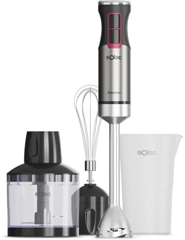 Solac Solution – Batidora mano 1503 | 1500W | 4 cuchillas inox | Varilla inox | Turbo | Ergonómica | Antisalpicaduras | Desmontable | Lavavajillas | Incluye vaso medidor