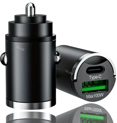 Mini Usb in Car Charger 100W IPhone Android Samsung Ipad with Super Fast Charging, Type-C and USB-A Output - Black Roxley