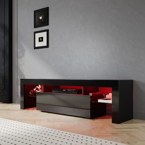 Sirhona - Mueble para TV LED, negro, banco de TV, 160 x 35 x 45 cm, iluminación LED RGB con color ajustable, capacidad de carga 40 kg, adecuado para salón o dormitorio
