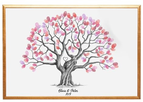 Toile à empreintes digitales en forme d'arbre | Livre d'or imperméable, charmante peinture sur toile pour anniversaire, mariage