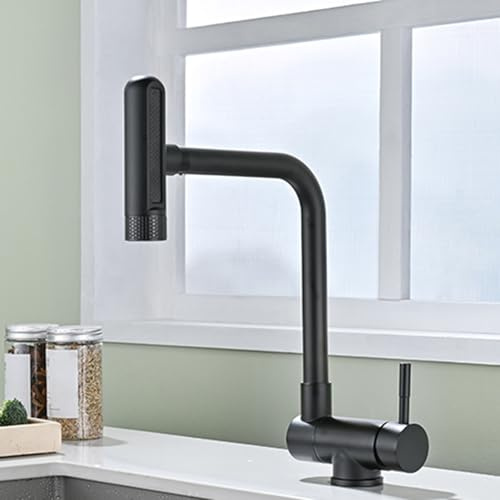 Grifo Cocina Plegable para Ventana Mango Único Agua Fría y Caliente Giratorio Grifos Abatibles Cocina Acero Inoxidable-Negro