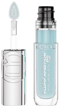 L'Oréal Paris - Huile à Lèvres à l'acide hyaluronique - Gloss Non Collant - Texture Légère - Acide Hyaluronique Repulpant et Hydratant - Formule Réagissant au pH - Plump Ambition - Teinte Cristal Ice