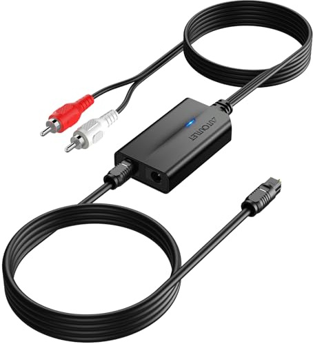 AUTOUTLET DA Wandler, 192kHz DAC Digital zu Analog Audio Wandler SPDIF Toslink zu Analog RCA Audio mit Audio-Verstärker-Chip 0,8M RCA Männlich+1M Optischem Kabel für HDTV DVD Blu-ray Sky Spielekonsole