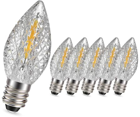 Ruiandsion 6 PZ Lampadine LED C7 Sostitutive Natalizie 2700K Bianco Caldo - Antirottura 0.6W 220V Base Candelabro E12 - Lampadine Festive per Luci a Stringa da Interno ed Esterno
