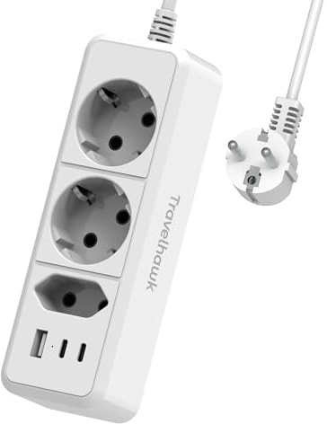 TravelHawk Mehrfachsteckdose 1,5m, 6-Fach Steckdosenwürfel, 3 AC, 2 USB-A, 1 USB-C, Verteilersteckdose, Multisteckdose, Steckdose für Zuhause, Büro, Werkstatt, Reise, Überspannungsschutz