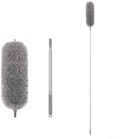 FACULX Mikrofaser-Decken-Staubwedel mit langem Teleskopgriff, ausziehbarem Spinnennetz-Entferner und verstellbarem Winkel, Ventilator-Staubbürste für Haushaltsreinigung (2,5 m)