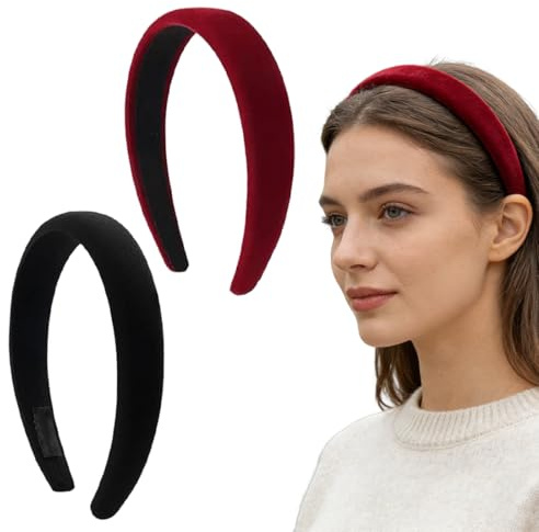 Paquete de 2 Diademas para Mujer, Diadema Acolchada de Terciopelo, Diadema Estilo Retro, Accesorios para el Cabello Vintage para Niñas y Mujeres