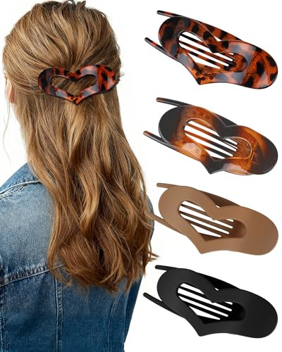 lulir 4 PCS Pince Cheveux Femme Grosse, Forme Cœur Pince Plate Cheveux | Hair Clip Mat et Brillant Françaises, Léger Antidérapant, pour Quotidienne, Bureau et Rendez-vous