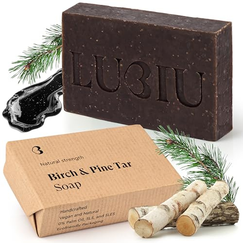 lubiu Savon de Goudron Bouleau et Pin 100g - Artisanal Savon Solide Corps et Cheveux - Assainissant & Apaisant - Naturel Gel Douche Solide pour Homme - Cadeaux Homme Savonnette