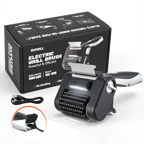 Spazzola elettrica per barbecue con batteria da 450 giri/min e batteria da 4000 mAh, pulitore per barbecue senza fili, detergente impermeabile per griglie all'aperto, setole di sicurezza rinforzate