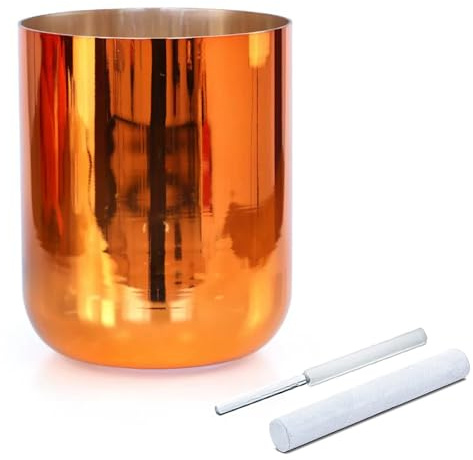 Campana tibetana in vetro arancione con martello in camoscio e O-ring, campana tibetana trasparente per yoga, meditazione e bagno sonoro, 440 Hz, nota Mi da 20,3 cm, 20,3 cm, nota E