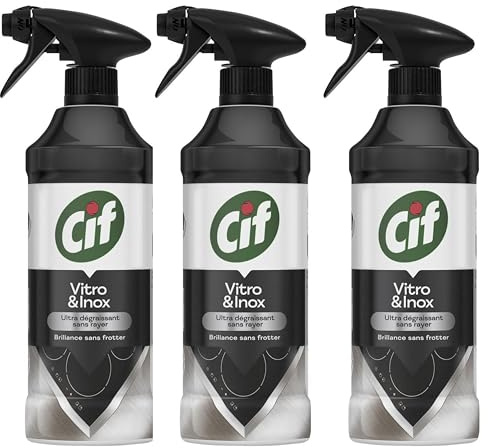CIF Perfect Finish Spray Nettoyant Inox & Vitrocéramique 435ml – Lot de 3 – 100% Sans Traces – Brillance Immédiate (Packaging Variable)