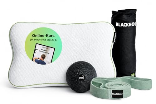 BLACKROLL® Neck Relax Pillow Set, Set aus Recovery Pillow, Ball 08 & Stretch Band, All-in-One Lösung für Regeneration, Mobilität und gezieltes Training im Alltag