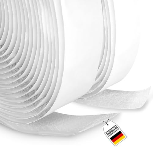 FrogJim Klettband selbstklebend weiß 20mm breit - 5m Rolle Flausch und 5 m Rolle Haken 20 mm klebend KROW5