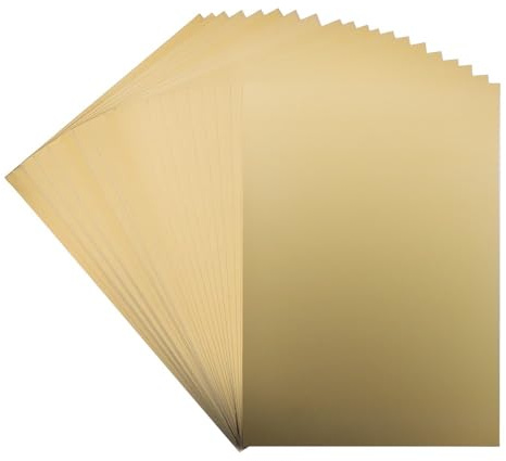 Ideen mit Herz Spiegel-Karton | Metallpapier | Bastelpapier metallic | 20 Bogen | Din A4 | 200 g/qm (hellgold | selbstklebend)