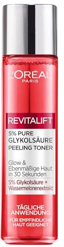 L'Oréal Paris Peeling Toner für Frauen: entfernt abgestorbene Hautzellen und verbessert die Hauttextur und mildert Pigmentflecken mit 5% purer Glykolsäure & Wassermelonenextrakt & Aloe Vera, 1x 180ml