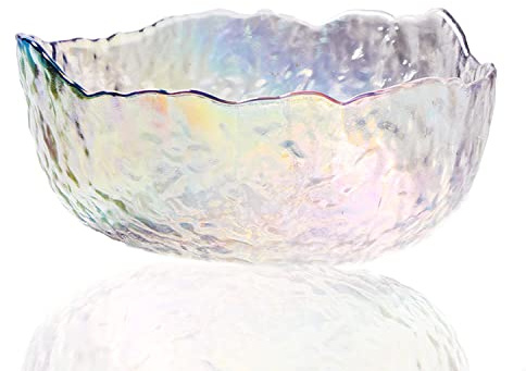 Halyuhn 18 cm dekorativ serveringsskål i glas, 1,5 dl matfest serveringsfat, 7,5 cm djup oregelbunden fruktsallad blandningstallrik, hamrad rund servis bar med vågig kant godisskål