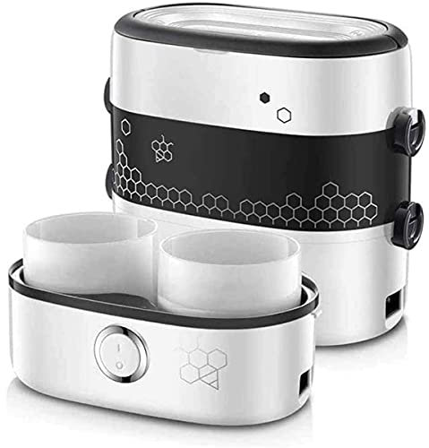 Electric Lunch Box,Ceramic Rice Box Portable Food Lunch Box,Double Layer Lunch Box,Mini Rice Cooker Office Rice Cooker,Heating And Heat Preservation Lunch Box,White (White)