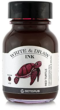 Octopus Write and Draw Ink 409 Red Turtle, wasserfeste Tinte zum Schreiben und Zeichnen, Kalligraphie-Tinte, lichtechte Zeichentinte für Füllfederhalter, Glasstift, Pinsel, 50 ml