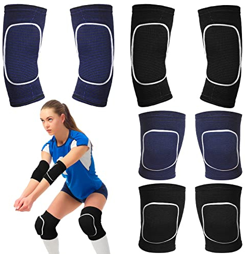 Sosation 2 Set Volleyball Elbow Pads and Knee Arm Sleeves with Protection Pad Volleyball Essentials Accessories with High Protection for Youth Teen Training Hitting Passing(Black Blue)