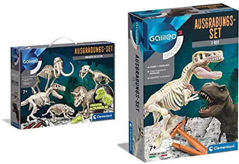 Clementoni 59258 Galileo Discovery – Ausgrabungs-Set Dino Mega-Collection, ab 7 Jahren & Galileo Discovery – Ausgrabungs-Set T-Rex, Ausgraben von Dinosaurier-Fossilien mit Hammer & Meißel, ab 7 Jahren