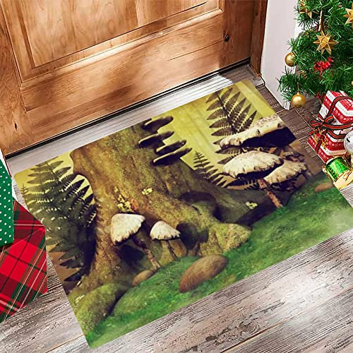 Badezimmerteppich 60x100 cm,Badematte rutschfest,Weicher Badvorleger,Herbst bunt Wiese Baumstumpf Farn Blätter Natur Märchen Fantasi,Mikrofaser Absorbent Badteppich für Badewanne,Dusche und Badezimmer