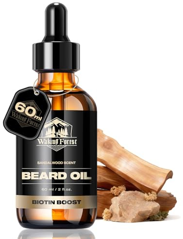 Waking Forest Beard Growth Oil - Biotin Sandalwood Oil with Vitamin E, Rosemary & Castor for Thicker, Softer, Stronger Beards (2oz)