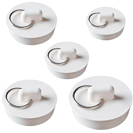 ZEACCT 5 Pièces Bouchon Baignoire, Bouchon Bain Caoutchouc, Bouchon Evier Caoutchouc, avec Anneau Suspension Bouchons Bain pour Cuisine, Salle Bain, Baignoire, Lavabo, Évier (5 Tailles)