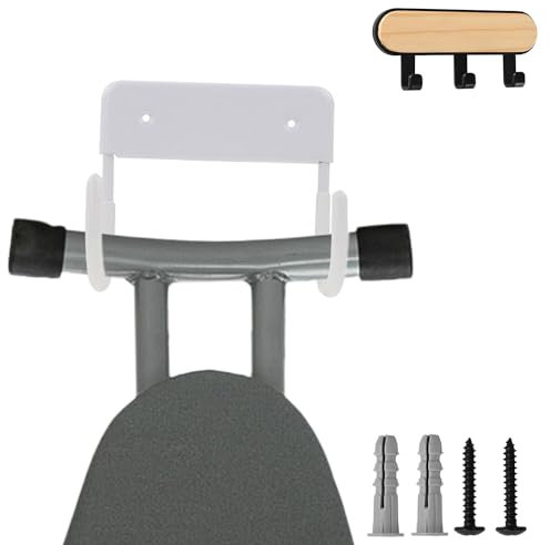 Ironing Board Hanger Wall Mounted,Ironing Board Hook,Metal Ironing Board Holder,Strong Ironing Board Storage Wall Bracket for Small and Large Ironing Board Organize with a Coat Hook