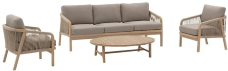 Hespéride - Salon de Jardin Papouasie Acacia - 5 Places - Coussins Déhoussables - Tissu Déperlant - Mobilier Extérieur pour Terrasse Balcon Patio
