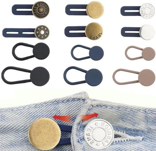 12Stück Hosenbunderweiterung,Knopfverlängerung für Hosen,Hosenerweiterung,Hosenknopf VerläNgerung, Gürtelverlängerungen für Männer und Frauen,Geeignet für Jeans,Jeansröcke,Umstandshosen (4 Größen)
