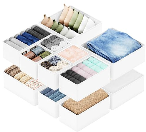 SpaceAid Drawer Organizer Clothes, 12 Pack Dresser Organizer Bins for Nursery, Closet Organization and Storage Dividers for Clothing, Baby Clothes, Underwears, Socks (White)