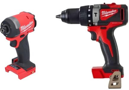 Milwaukee 2953-20 18V Lithium-Ion Brushless Cordless 1/4'' Hex Impact Driver (Bare Tool), Red & M18 BLPD2 18V Li-Ion M18 Heavy Duty Hammer Combi Drill - Body Only, Red