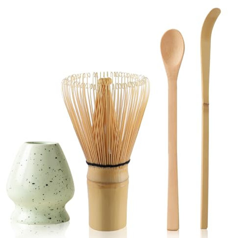 Matcha Tea Set with Matcha Whisk and Spoon, Ceramic Matcha Whisk Holder Matcha Making Kit(Light Green)