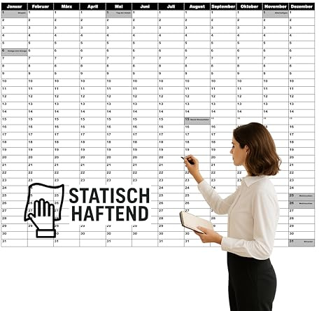 XXL Wandplaner 100x94 cm, statisch selbsthaftend, abwischbar, wiederverwendbar & rückstandsfrei. Wandkalender, Jahresplaner für Büro & Familie mit Monats- & Wochenplaner. Größe zw. DIN A0 und DIN A1