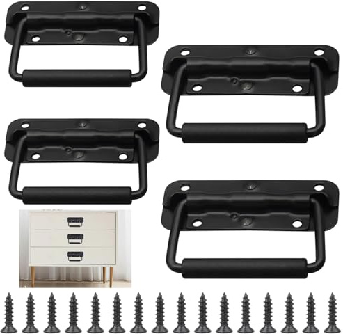 Poignée de Coffre, 4 Pièce Poignée De Boîte, Poignées Pliantes à Ressort, 2 pièces de 100 mm et 2 pièces de 120 mm, Poignées Pliantes à Ressort avec Poignée, Poignées de Caisse Pliantes, Noir