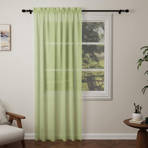 Pacok Green Voile Curtains, 90 Drop Net Curtain for Windows, Rod Pocket Sheer Curtain Panel Voile Curtains for Living Room Kitcken Bedroom W56xL90 Inch(Green, 142 x 228cm)