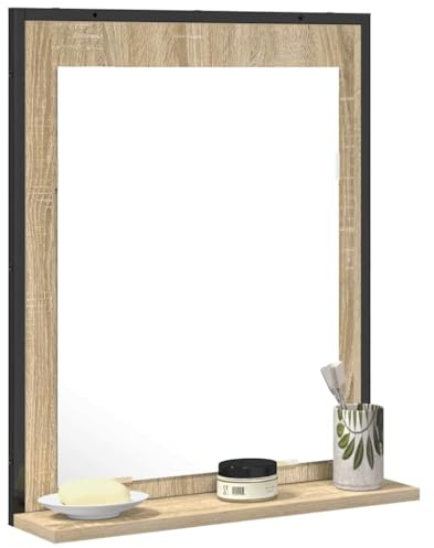 vidaXL Miroir de Salle de Bain avec étagère Noir 50 x 12 x 60 cm, Miroir de Salle de Bain stylé, Miroir Mural rectangulaire, Accessoire Moderne, Design Durable et épuré