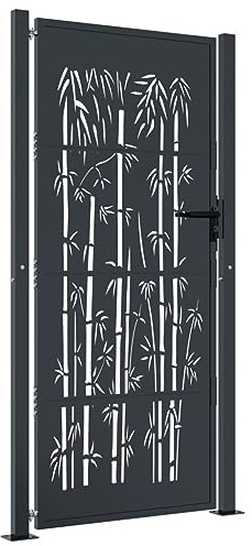 Refined Gartentür mit Bambus-Design Abschließbar Hoftor Eingangstor für Garten Terrasse Tor Zauntor Gartenpforte Gartentor Anthrazit 105x205 cm Stahl Bambus-Design